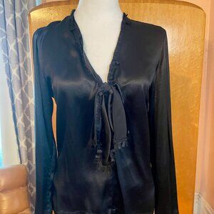 YSL Silk V-Neck Blouse with Bow
